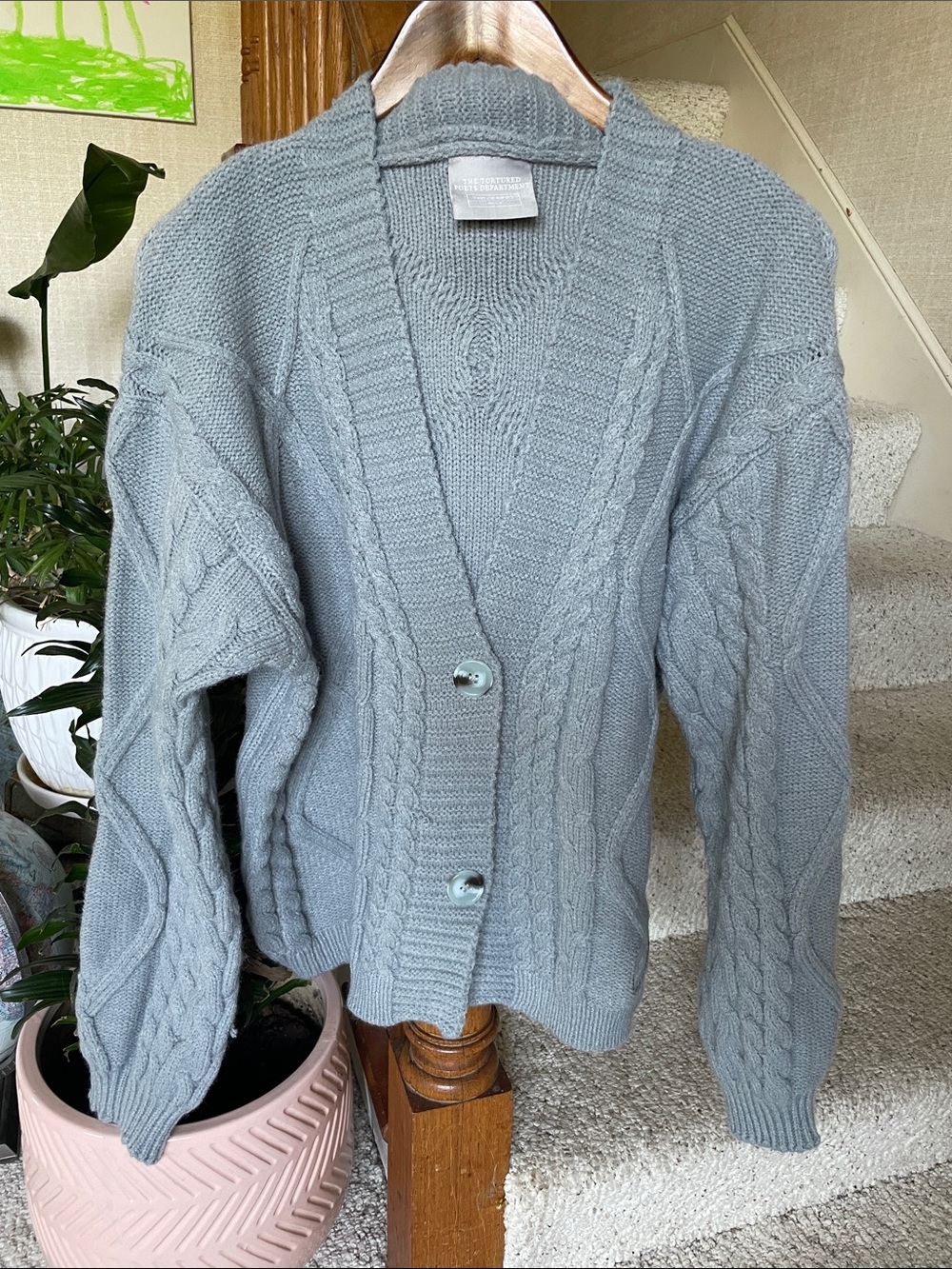 The Tortured Poets Department Taylor Swift Chunky Gray Cable Knit Cardigan